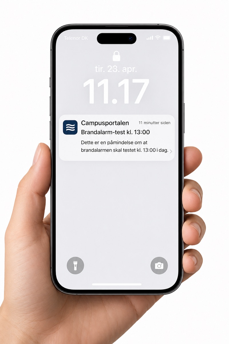 Push-notifikation fra Campusportalen vist på en iPhone